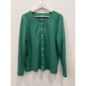 LL Bean Supima Cotton Kelly Green Cardigan Women XL Office Casual Preppy